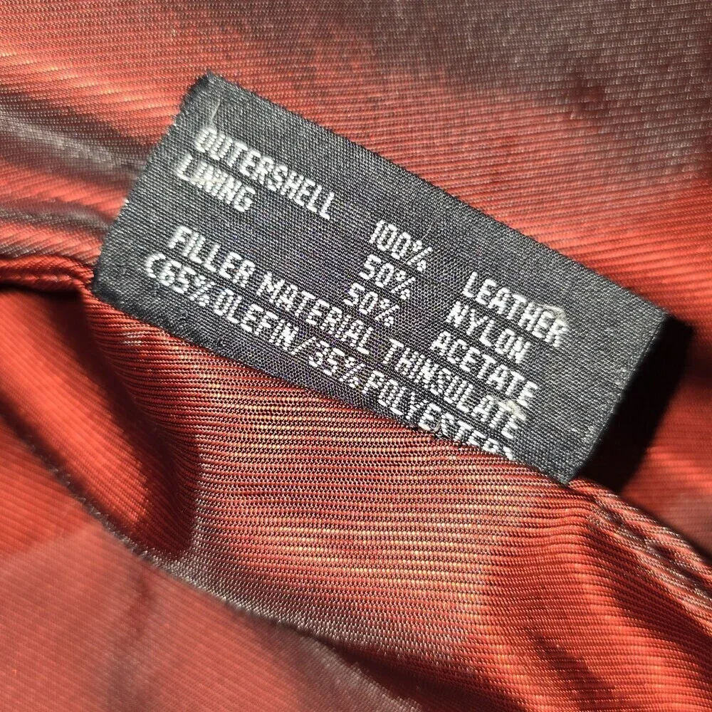 Oakwood Classic Black Leather Jacket Mens Small Red Lined Button Front